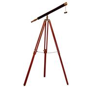Vintage Antique Brass Single Barrel Designer Black Leather Coverd Telescope with Wooden Tripod Floor Standing Nautical Spyglass Telescope For Navy And Outdoor Adventures.