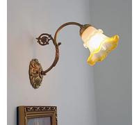 Vintage Antique Brass Wall Sconce French Country Flower Shaped Wall Light Glass Shade, E14 Nordic Hardwired Wall Lamp Indoor Mid Century Copper Wall Sconces for Dinning Room Bedroom, JYLSSKUK