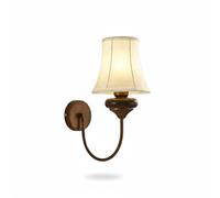 Vintage Antique Bronze Wall Sconce, Rustic Iron & Ash Wood Wall Lamp with Fabric Bell Shade, E14 Bedside Light with Pull Cswitch, Decorative Fixture for Bedroom, Living Room, Hallway/18Cm/7.08In