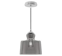 Vintage Antique Chrome Pendant Light Smoked Glass Ceiling Lamp Shade Grey Glass M0224F