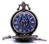 Vintage Antique Cosplay The Elder Scrolls V Skyrim Mens Womens Quartz Pocket Watch Analog Pendant Necklace Chain Xmas Gifts (Black)