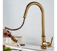 Vintage Antique Gold Brass Kitchen Sink Faucet Pull Out Tap Hot Cold Water Mixer Gooseneck Luxe LWX