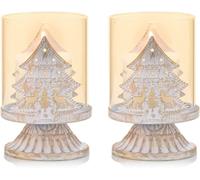 Vintage Antique Metal Pillar Candle Holders Set of 2, Distressed Hurricane Candlestick Candle Holders Prefer Centerpieces for Christmas Table Mantle Fireplace Decoration, Tree