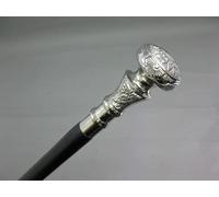 Vintage Antique Walking Cane Wooden Walking Stick Silver Brass Handle Knob Gift, Black, 36 inch approx.