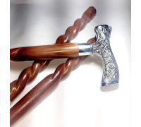 Vintage Antique Walking Stick Wooden Cane with Heavy Brass Designer Handle