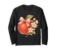Vintage Apple with Pink Bow and Blossom Floral Art Long Sleeve T-Shirt