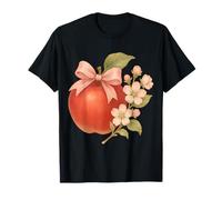 Vintage Apple with Pink Bow and Blossom Floral Art T-Shirt