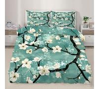 Vintage Apricot Blossoms Duvet Cover King Size,White Petals Comforter Cover for Kids Teens Adults Bedroom Decor,Spring Flowers Bedding Set 2 Pillowcase,No Comforter