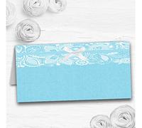 Vintage Aqua Sky Blue Burlap & Lace Wedding Table Seating Name Place Cards