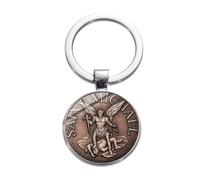 Vintage Archangel St.Michael Charm Keychain Protect Me Saint Shield Protection Justice Sign Key Chain Christian Holy Gift