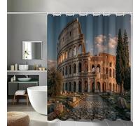 Vintage Architecture Shower Curtain 200x200 cm (79x79 Inch) Sunset 3D Shower Curtains Set Waterproof Mould Resistant Polyester Fabric Bath Curtains with Hooks for Bathroom Decor f.67