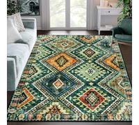Vintage Area Rugs, Living Room Rug, Diamond Geometric Splicing Ethnic Green Rugs Non-Slip Short Pile Rugs Soft Washable Chic Traditional Rug For Kitchen Bedroom Kidsroom Decor Carpet 140 x 200 cm