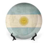 Vintage Argentina Flag Printed Bone China Decorative Plate Ceramic Decorative Plate with Display Stand for Home Wall Decor
