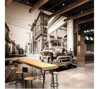 Vintage Art Black and White Street Architecture Car 3D Wallpaper Silky Texture Home Study Office Grey Dining Room Sofa Bedroom Living Room TV Backdrop-200cm×140cm
