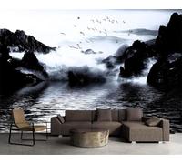 Vintage Art Black Mountains River Birds 3D Wallpaper Easy Install Feature Office Living Room Sofa Bedroom TV Background Wall Decoration-430cm×300cm