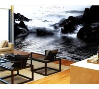Vintage Art Black Mountains River Birds 3D Wallpaper Luxury Silk Study Dining Feature Sofa Grey Bedroom Living Room Tv Decorative Wall-200cm×140cm