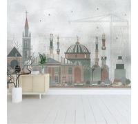 Vintage Art City Castle House Architecture 3D Wallpaper Luxury Silk Study Dining Feature Sofa Grey Bedroom Living Room Tv Decorative Wall-150cm×105cm