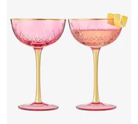 Vintage Art Deco Coupe for Champagne, Martini, Cocktails| Set of 2 | 7 oz Classic Cocktail Glassware - Manhattan, Crystal Speakeasy Style Saucer Goblets with Stems (Pink) (TWS-GLSW-COUP-CRYS-PNK-2)