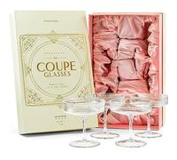Vintage Art Deco Coupe Glasses | Set of 4 | 200 ml Classic Cocktail Glassware for Champagne, Martini, Manhattan, Cosmopolitan, Sidecar | Crystal Speakeasy Style Saucer Goblets with Stems