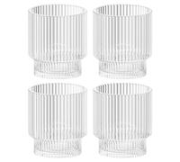 Vintage Art Deco Fluted Drinking Glasses - 9 oz Modern Kitchen Glassware Set - Old Fashion Tumbler Cups for Weddings, Cocktails, Bar - Ribbed Lowball Glass Cup for Water, Gin, Whiskey- Set of 4, Clear