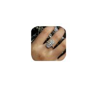 Vintage Art Deco Rings for Women AAAAA Cubic Zirconia 925 Sterling Silver Blue Sapphire Princess Large Full Cubic Zirconia Luxury Eternity Wedding Engagement Gemstone Ring, 8#, Gemstone, Sapphire