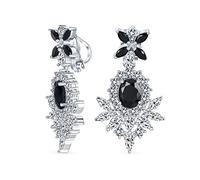 Vintage Art Deco Style Clear Cubic Zirconia AAA CZ Statement Dangle Formal Chandelier Clip On Earrings Wedding Prom Silver Plated
