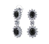 Vintage Art Deco Style Crown Halo Oval Cubic Zirconia Black AAA CZ Fashion Formal Dangle Drop Earrings For Women For Prom Bridesmaid Wedding Silver Plated