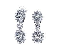 Vintage Art Deco Style Crown Halo Oval Cubic Zirconia Clear AAA CZ Fashion Formal Dangle Drop Earrings For Women For Prom Bridesmaid Wedding Silver Plated