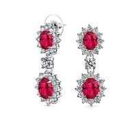 Vintage Art Deco Style Crown Halo Oval Cubic Zirconia Simulated Red Ruby AAA CZ Fashion Formal Dangle Drop Earrings For Women For Prom Bridesmaid Wedding Silver Plated