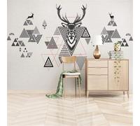 Vintage Art Hand Drawn Deer Head Geometric Triangle 3D Wallpaper Textured Silk Easy Install Living Room Sofa Bedroom Dining Room Home Decoration Wall-150cm×105cm