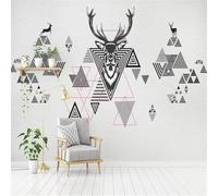 Vintage Art Hand Painted Deer Head Geometric Triangle 3D Wallpaper Silky Texture Home Study Office Grey Dining Room Sofa Bedroom Living Room TV Backdrop-200cm×140cm