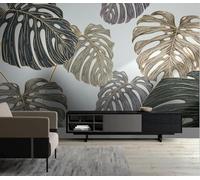 Vintage Art Line Tropical Plant Leaf 3D Wallpaper Silky Texture Home Study Office Grey Dining Room Sofa Bedroom Living Room TV Backdrop-430cm×300cm