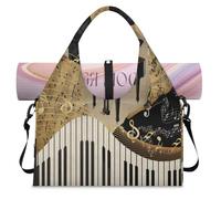 Vintage Art Music Note Piano Sports Duffel Bag for Women Men Weekend Overnight Bag with Shoe Compartment Shoulder Tote Luggage Bag for Yoga Gym Travel