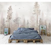 Vintage Art Nostalgia Forest Birds Fog 3D Wallpaper Easy Install Feature Office Living Room Sofa Bedroom TV Background Wall Decoration-400cm×280cm