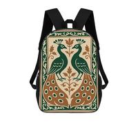 Vintage Art Nouveau Peacock Art - Emerald & Gold Wall Decor 17 Inch Kids Backpack Fashion Fun Backpack Book Bag for Boys And Teenager 3D Printed for Boys
