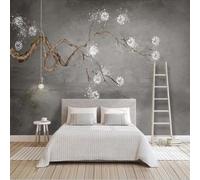Vintage Art Plum Blossom Grey Branch 3D Wallpaper Easy Install Feature Office Living Room Sofa Bedroom TV Background Wall Decoration-250cm×170cm
