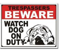 Vintage Art Print Poster Trespassers Beware Watchdog On Duty Wall Decoration Metal Sign Bar Cafe Club Tin Sign 12x16 Inches