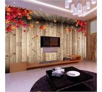 Vintage Art Red Maple Leaf Wood Panel Texture 3D Wallpaper Silky Texture Home Study Office Grey Dining Room Sofa Bedroom Living Room TV Backdrop-300cm×210cm