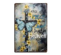 Vintage Art Tin Sign Butterfly God Cross A Big Piece of My Heart Lives in Heaven Tin Sign Vintage Art Wall Decor Sign for Streets Barbed Wire Fences Forests Gardens Door 8.00“x12.00"