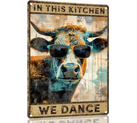 Vintage Art Tin Sign Cow in This Kitchen We Dance Signs Tin Signs for Bathroom Tin Sign Vintage Art Wall Decor Sign for Man Cave Garage Home Wall Decoration 8x12 Inch