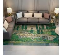 Vintage Art Townscape Rugs Living Room Gustav Klimt Green Non-slip Soft Low-Pile Washable Rug for Hallway Bedroom Kitchen Non Slip Low Pile Lounge Carpet 80x150cm
