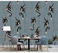 Vintage Art Wooden Animal Monkey 3D Wallpaper Silky Texture Home Study Office Grey Dining Room Sofa Bedroom Living Room TV Backdrop-350cm×256cm