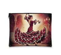 Vintage Artistic Cosmetic Bag, Flamenco Dancer Makeup Pouch for Women, Portable Canvas Zipper Organizer, Perfect for Holiday Travel, Red, 7x9 Inch, Cosmetic
