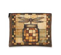 Vintage Artistic Makeup Bag, Brown Jar Dragonfly Cosmetic Travel Pouch for Women, Portable Canvas Zipper Organizer, Fall Skincare Toiletry Bag 7x9 Inch