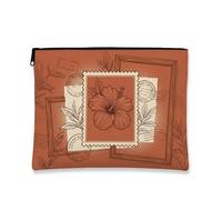 Vintage Artistic Makeup Bag, Hibiscus Floral Cosmetic Travel Pouch for Women, Portable Small Canvas Zipper Organizer, Fall Seasonal Toiletry Bag 7x9 Inch