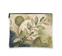 Vintage Artistic Makeup Bag, Leaf Pattern Cosmetic Travel Pouch for Women, Portable Canvas Zipper Organizer, Perfect for Winter Skincare, Green, 7x9 Inch, Leaf