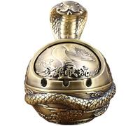 Vintage Ashtray with Lid, Windproof Snake Style Decorative Ashtrays, Portable Metal Carved Ash Tray Fancy Ornament for Men