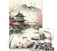 Vintage Asian Landscape 1000 Pieces Jigsaw Puzzles for Teenagers Strategic Think Serene Escape Clean Cut Thoughtful Xmas (38x26cm)