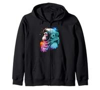 Vintage Astronaut Monkey Chimp Cosmonaut Cool Hip Graphic Zip Hoodie