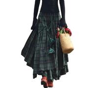 Vintage Asymmetrical Tiered Maxi Skirt, Double-Sided Plaid Pattern, A-Line Silhouette, Red, L (UK, Alpha, S, Regular, Regular, Green)